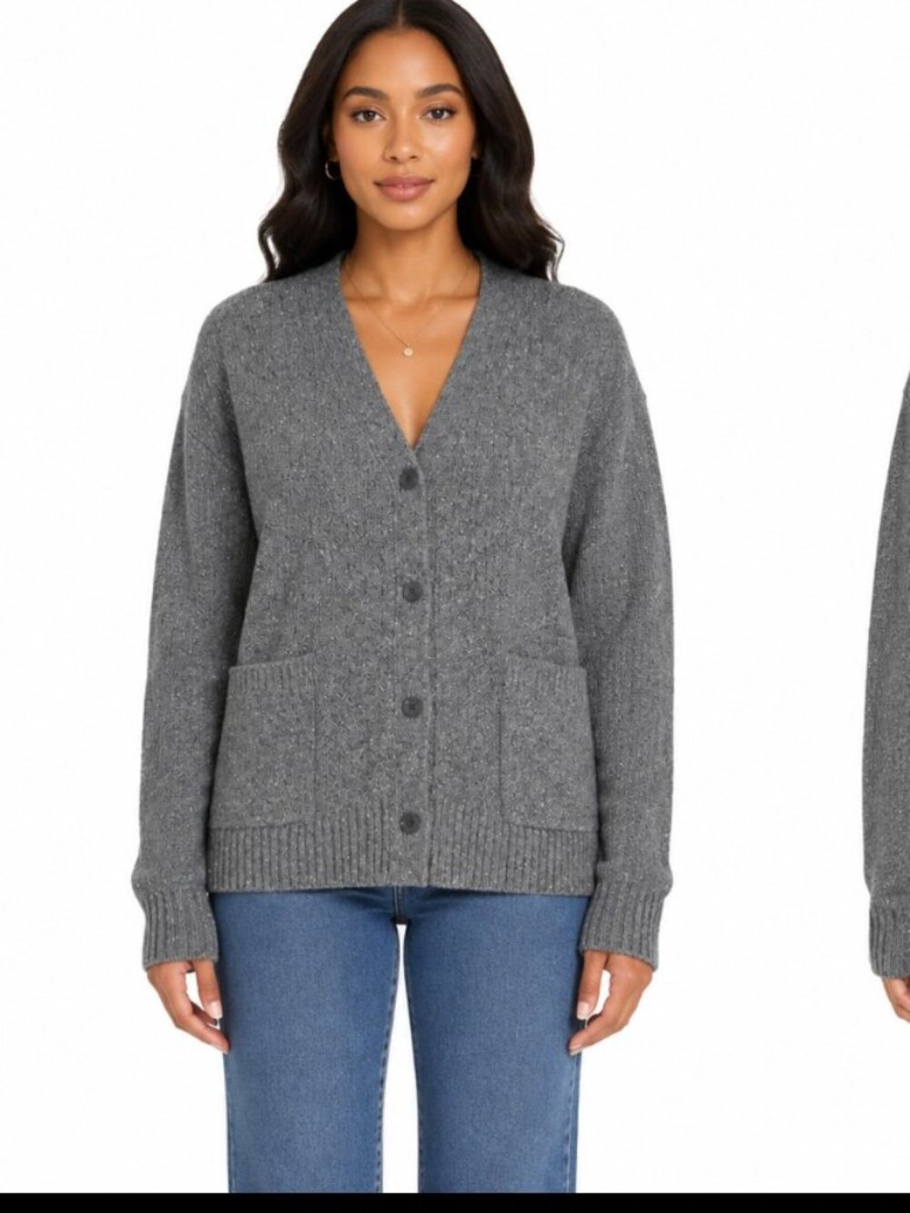 Time And Tru women's XXXl 22 Gray Shimmer Knit Button- Cardigan With Pockets.